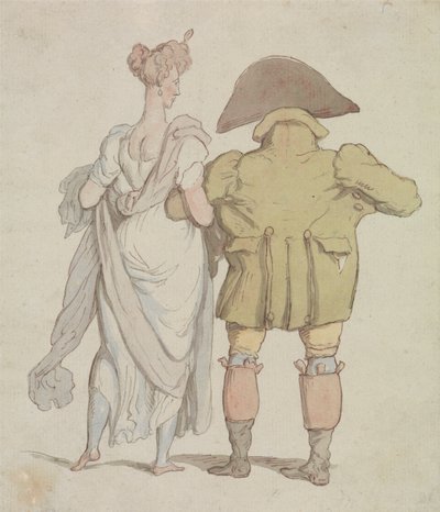 Een oudere heer die met een dame wandelt door Thomas Rowlandson